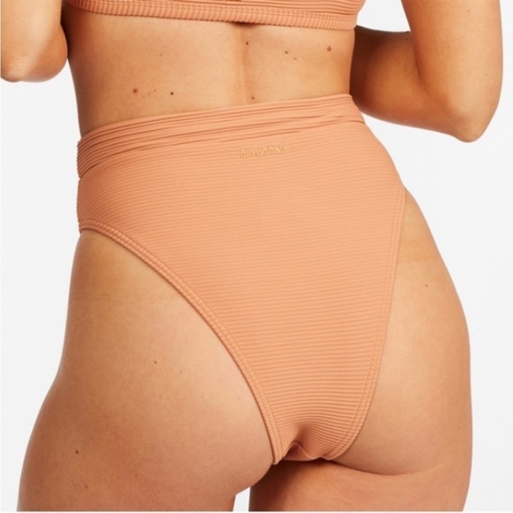 NWT Billabong Tanlines Rise Ribbed High-Waisted Bikini Bottoms in Toffee - Picture 3 of 7